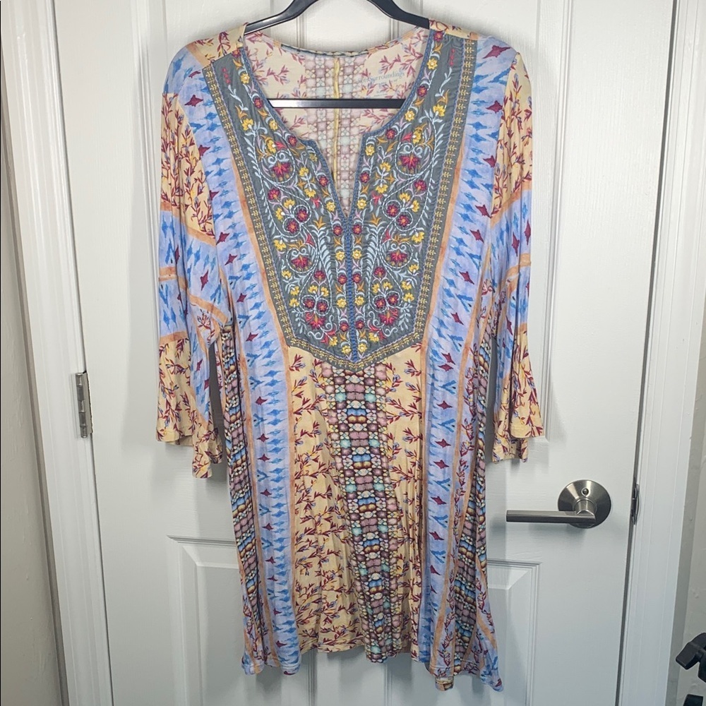 Soft Surroundings XL embroidered front jersey tunic top with mixed prints